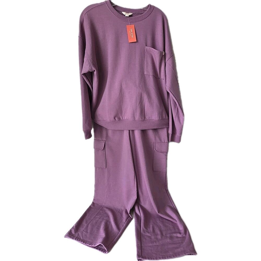 State of Day High-Rise Fleece Cargo Lounge Set MEDIUM 2pc‎ Sweatpants Top NEW